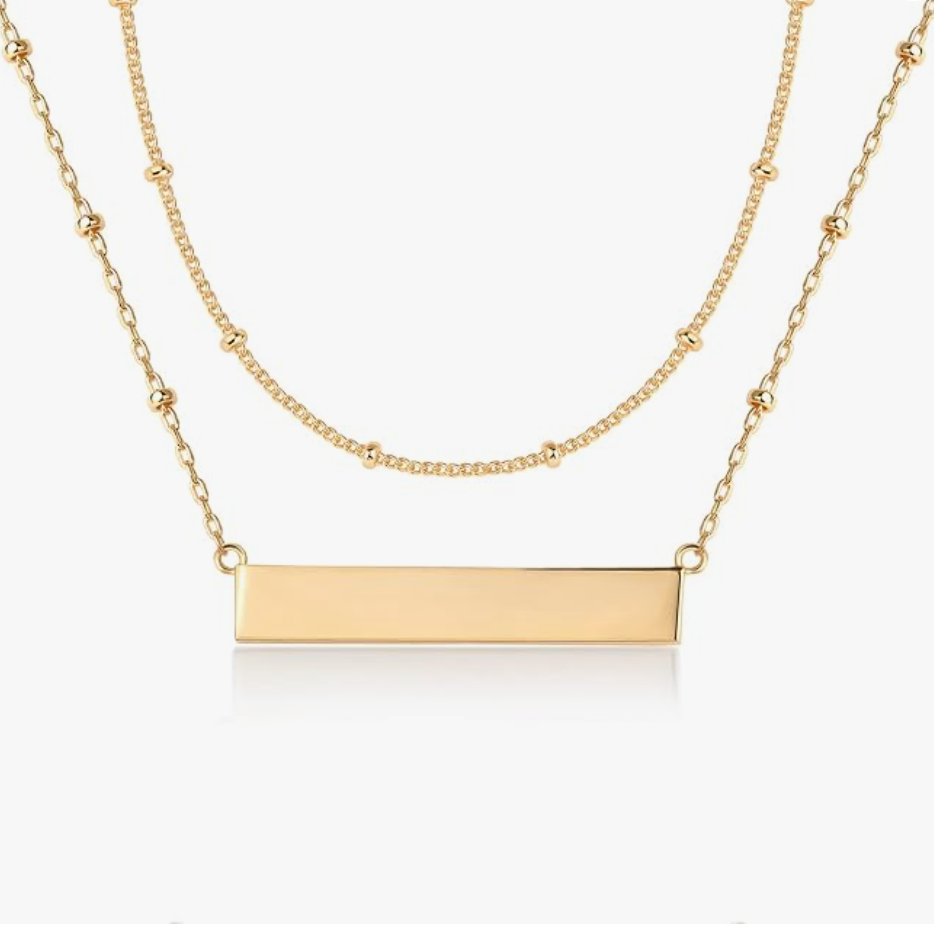Layered Gold Satellite Chain and Minimalist Horizontal Bar Necklace