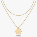 Layered Gold Satellite Chain and Polished Disc Pendant Necklace
