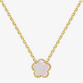 Mother of Pearl Blossom Flower Pendant Necklace in Gold