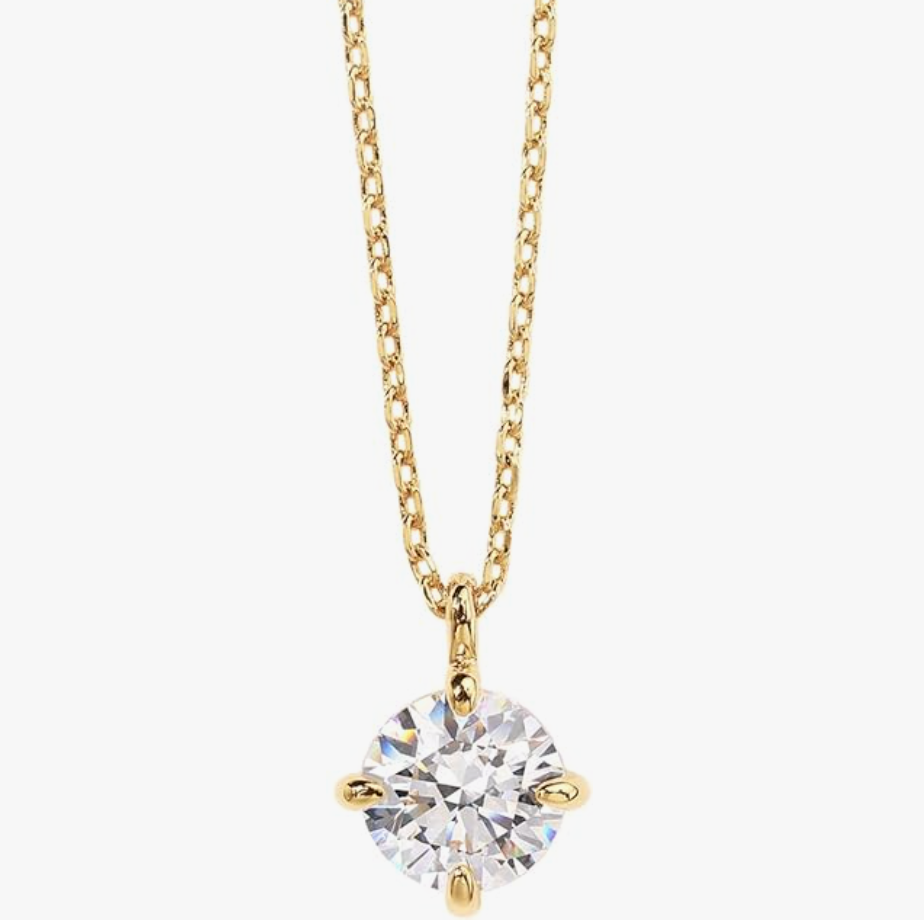 Classic Four-Prong Round Solitaire Crystal Pendant Necklace
