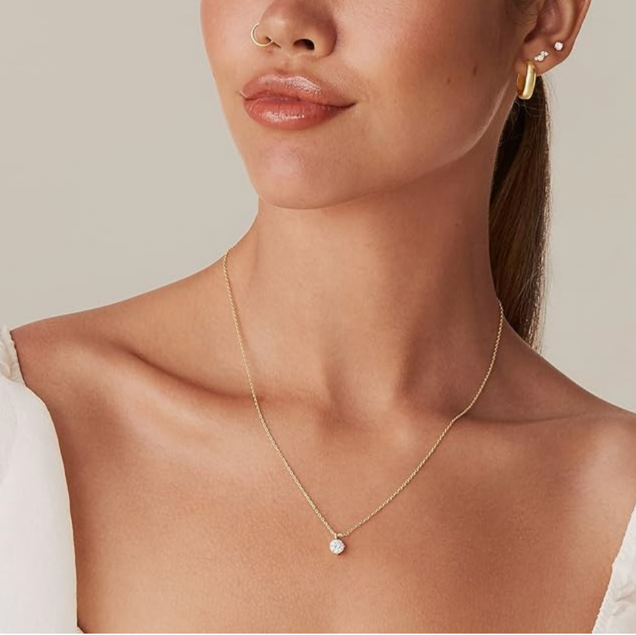 Classic Four-Prong Round Solitaire Crystal Pendant Necklace