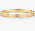 Bezel-Set Crystal Studded Flat Bangle in Gold