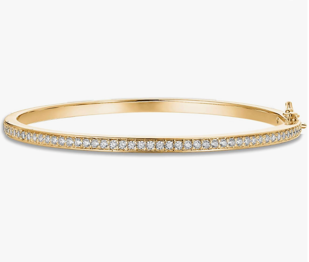 Classic Pavé Crystal Hinged Bangle Bracelet in Gold
