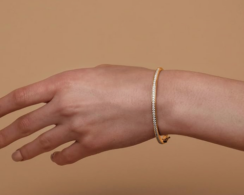 Classic Pavé Crystal Hinged Bangle Bracelet in Gold