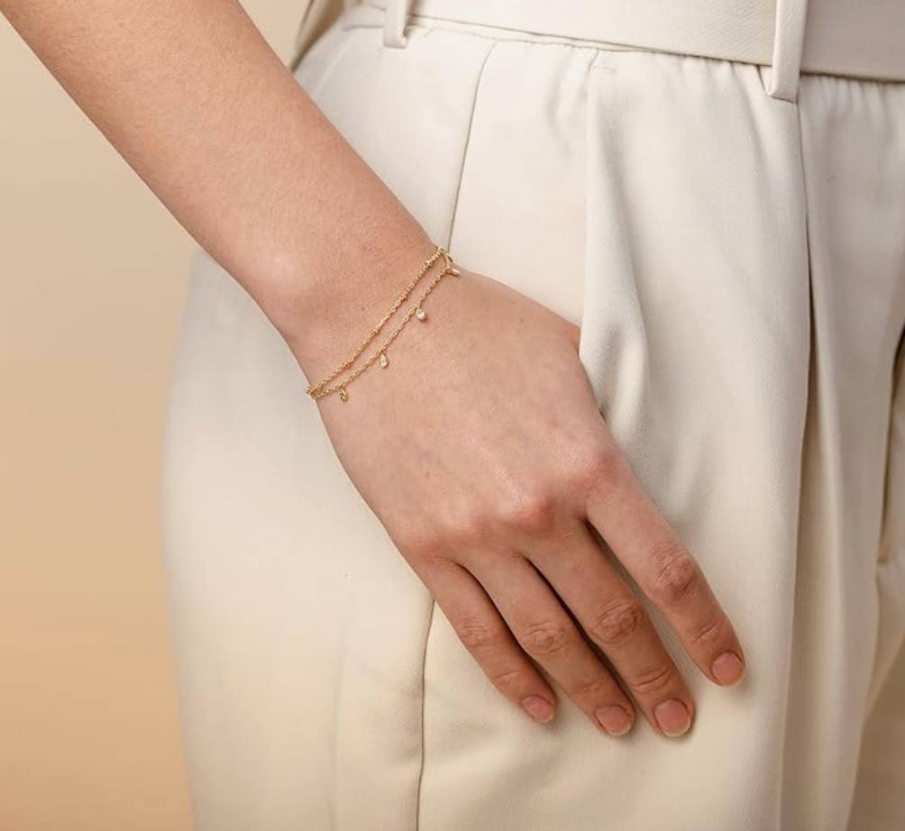 Layered Gold Satellite Chain Anklet with Teardrop Charms