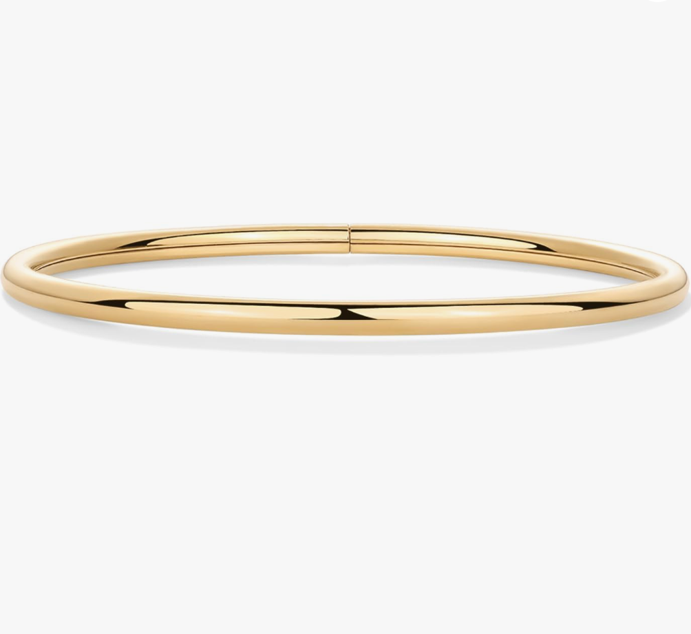 Minimalist High-Polish Round Wire Bangle in Gold