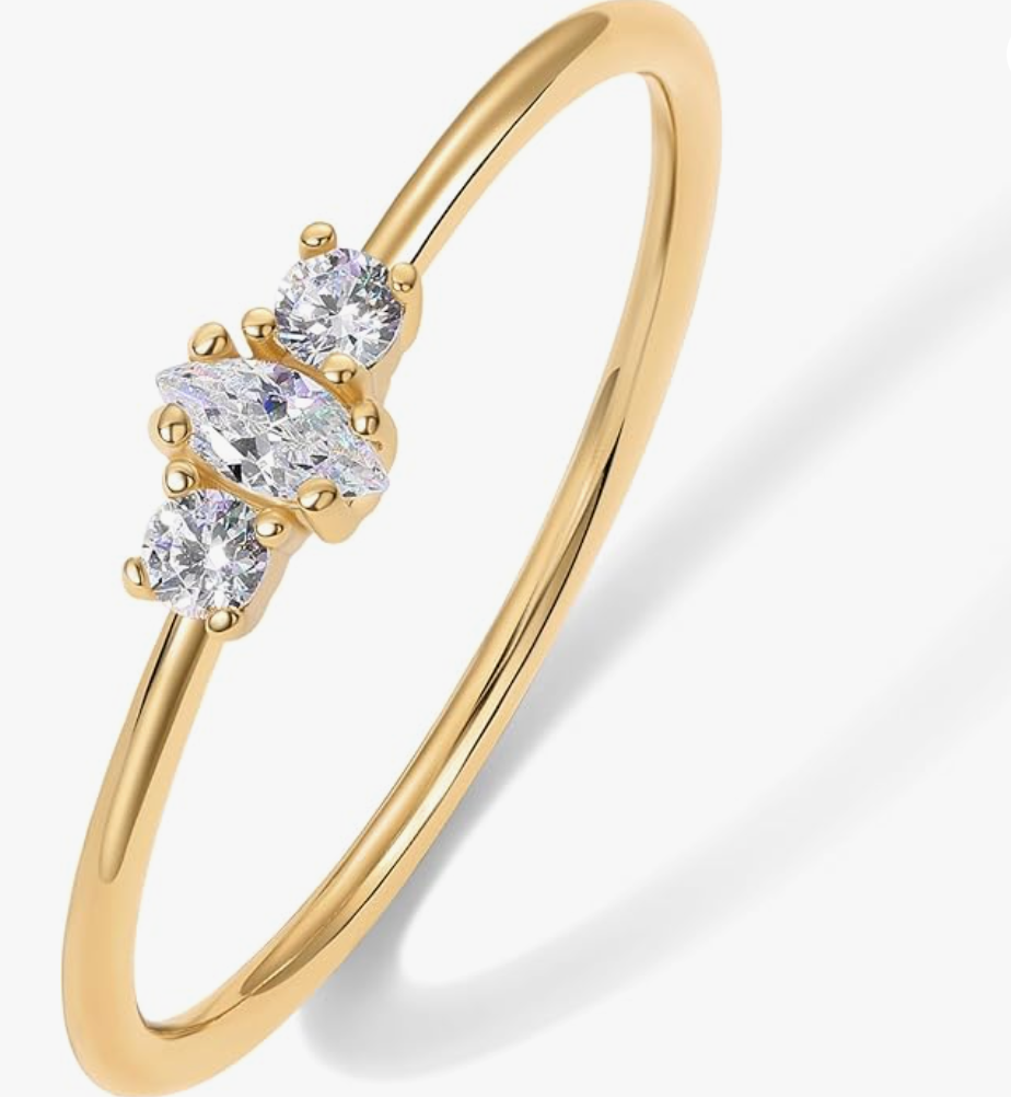 Minimalist Three-Stone Marquise and Round Crystal Cluster Ring