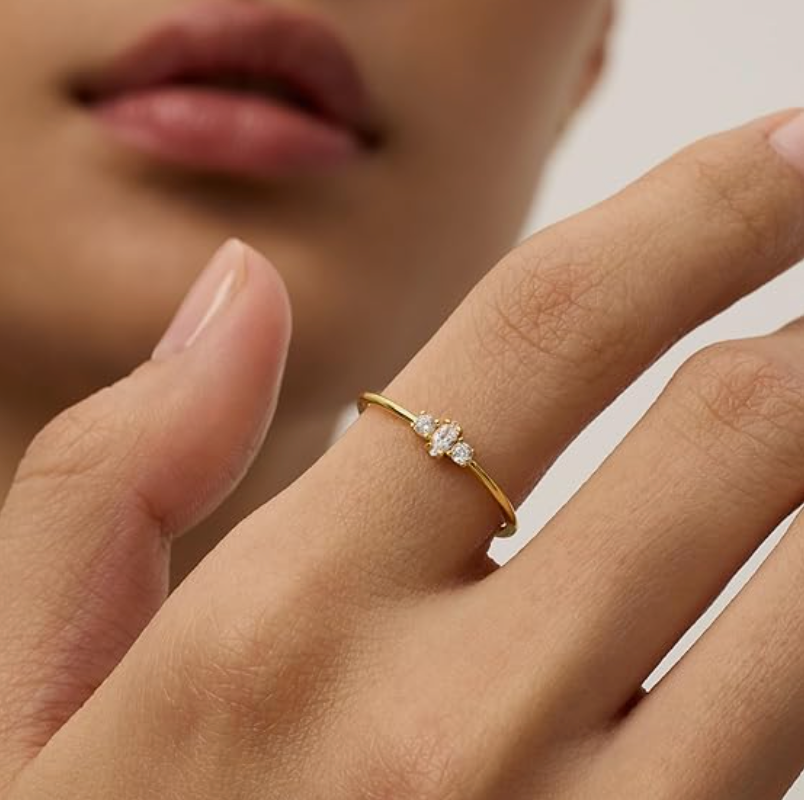 Minimalist Three-Stone Marquise and Round Crystal Cluster Ring