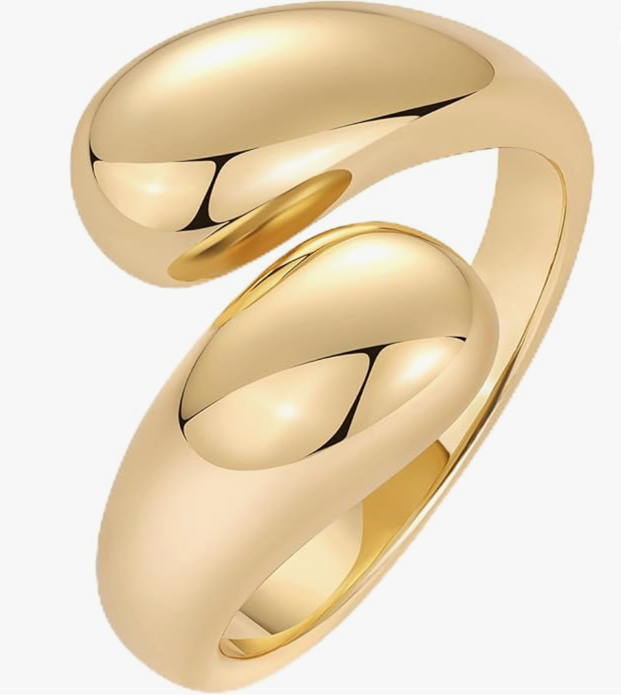 Modern Sculptural Teardrop Bypass Statement Ring