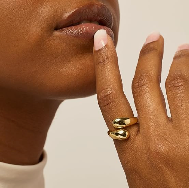 Modern Sculptural Teardrop Bypass Statement Ring